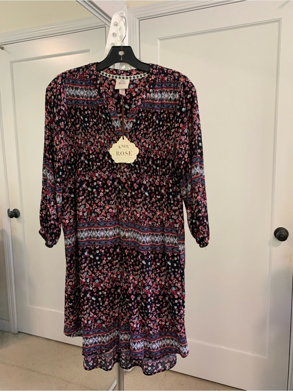 Rose Knox Women's Black Multicolor Floral Boho Dress, XS